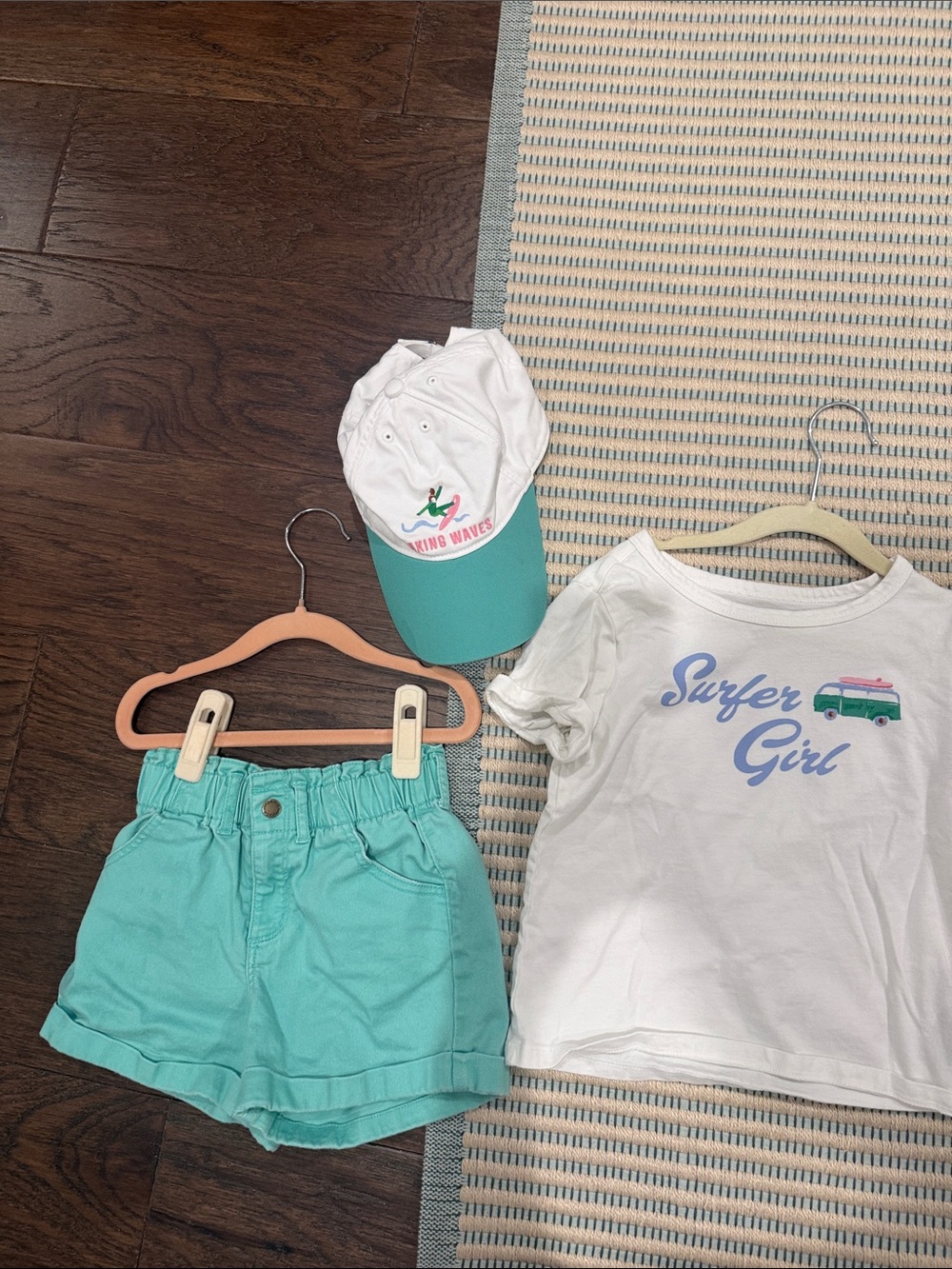 Janie and Jack Turquoise Shorts and White "Surfer Girl" Tee Set with Cap
